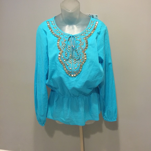 SALEMichael Kors embellished peplum shirt- peacock