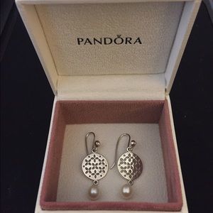 Pandora cultured pearl drop earrings