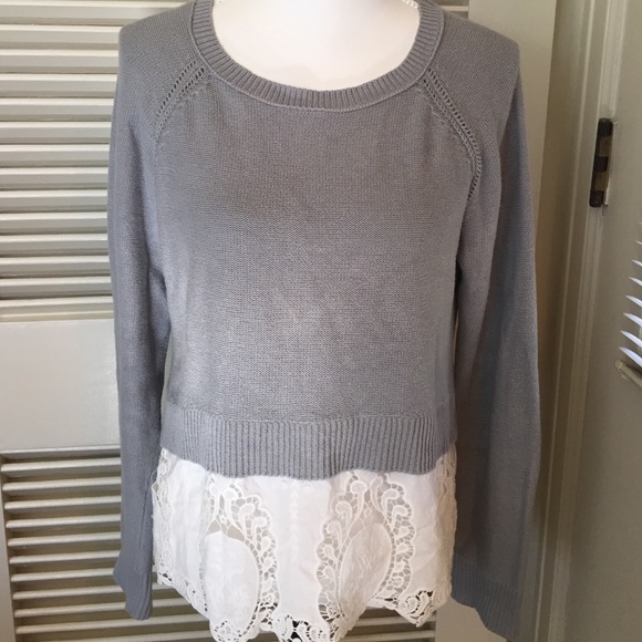 American Eagle Outfitters Sweaters - SALE ♥️ Pale blue cotton sweater w lace trim