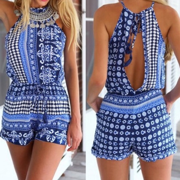 Blue patterned romper!