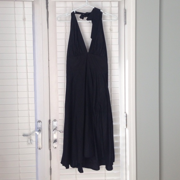 Elise Bergman 100% silk backless halter dress