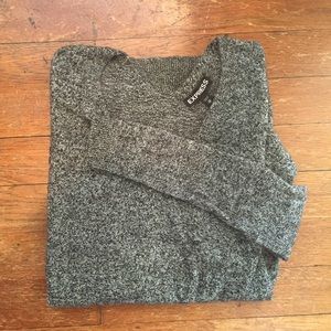 Express Gray Fitted V Neck Sweater