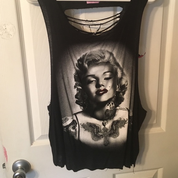 Tattooed Marilyn Monroe Top w/ Ripped Back