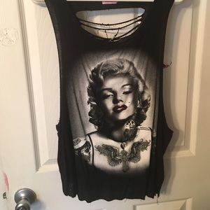 Tattooed Marilyn Monroe Top w/ Ripped Back