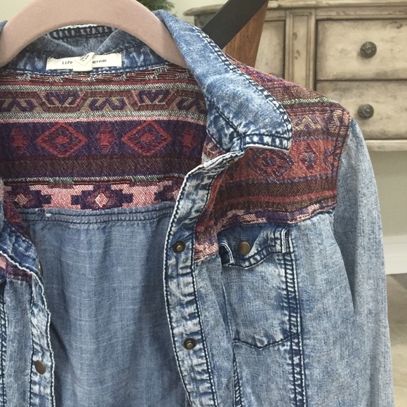 Acid Wash Denim Shirt with Western Detail