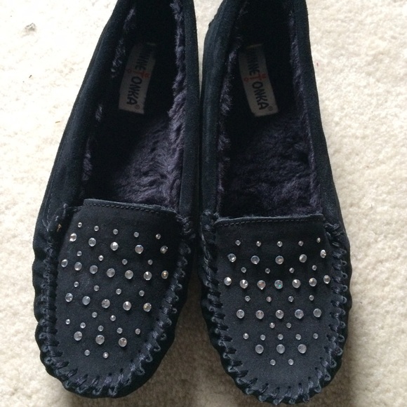 Black rhinestoned flats