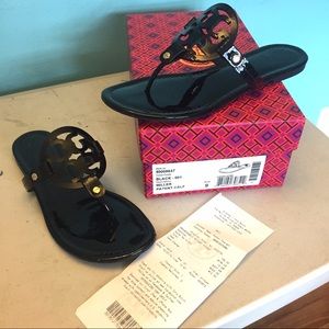 PATENT BLACK TORY BURCH MILLER SANDALS WORN ONCE