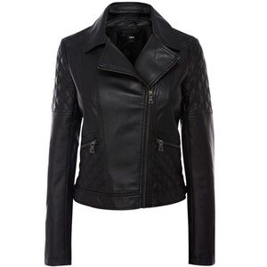 Oasis Quilted Real Leather Jacket in Black