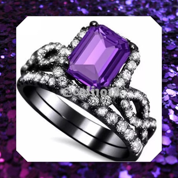 NW Black Gold Filled & Amethyst 2PC Ring Set 6 - Picture 3 of 4