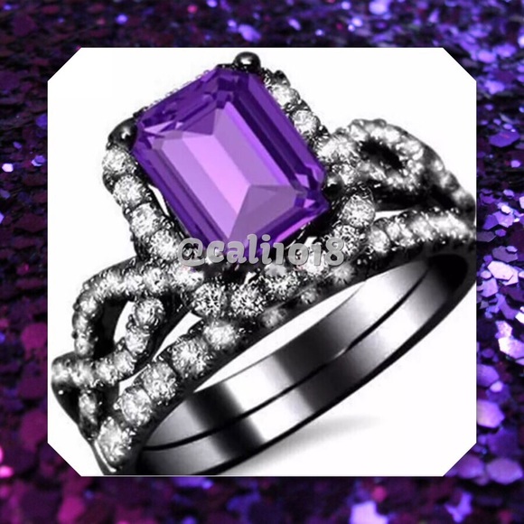 NW Black Gold Filled & Amethyst 2PC Ring Set 6 - Picture 4 of 4