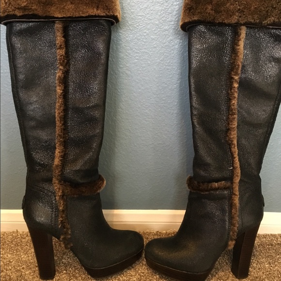 Tory Burch leather and faux fur boots.