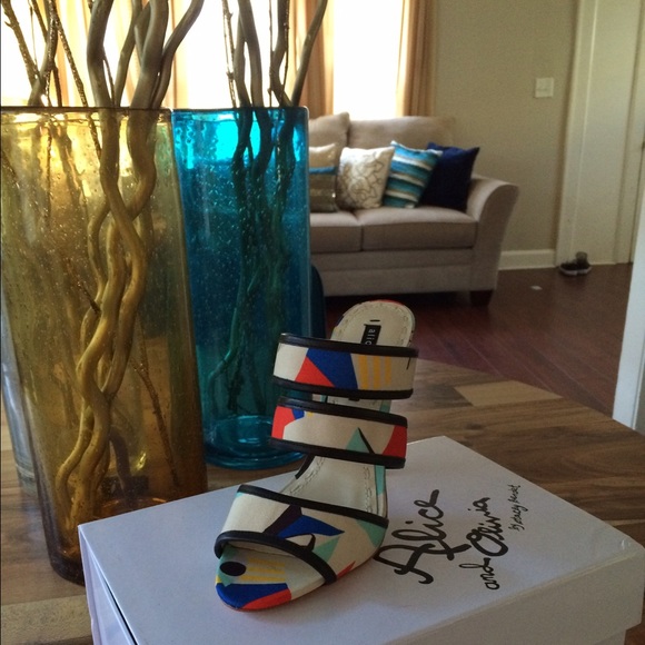 Alice and Olivia multi color printed mules