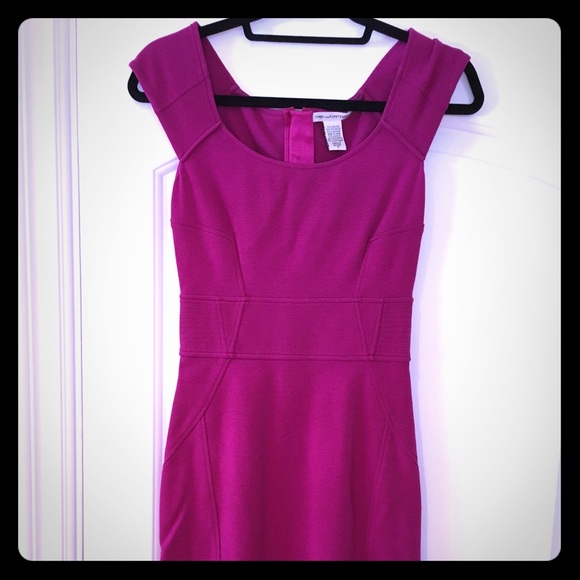 DVF Valentine's deep magenta sheath dress.