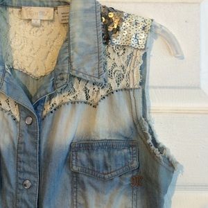 Miss Me Tops - Miss Me denim sequin button up Miss Me Tops - Miss Me denim sequin button up