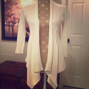 White heavy rib knot open cardigan
