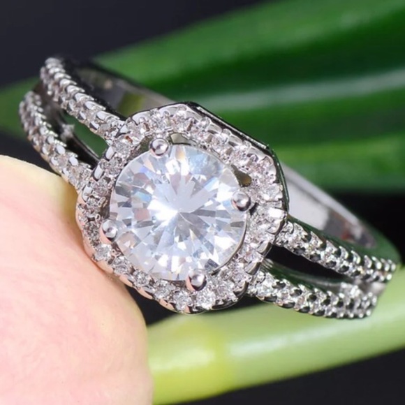 925 Sterling Silver Plated CZ Engagement Ring - Picture 3 of 4