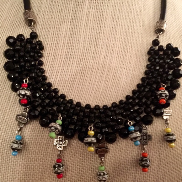 VTG AUTHENTIC CHICO'S BLACK BEADED BIB NECKLACE