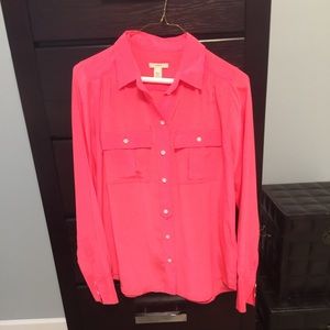 j.crew 100% silk button up blouse Sz 0 hot pink