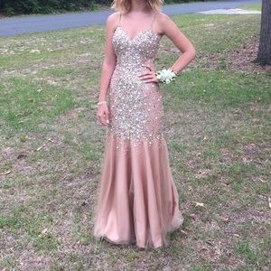 Nude/Gold Terani Couture Prom Gown