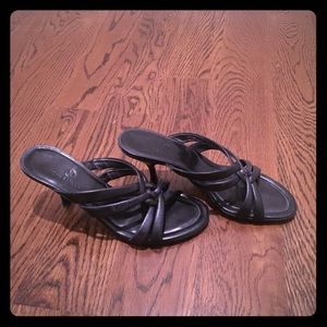 Cole Haan black leather sandal with kitten heel