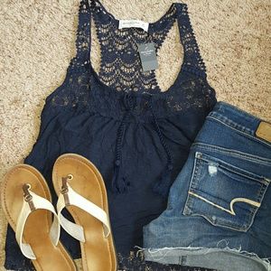 Navy Abercrombie and Fitch Crochet Tank