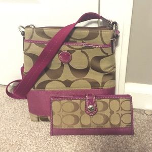 Pink Coach Crossbody with matching wallet