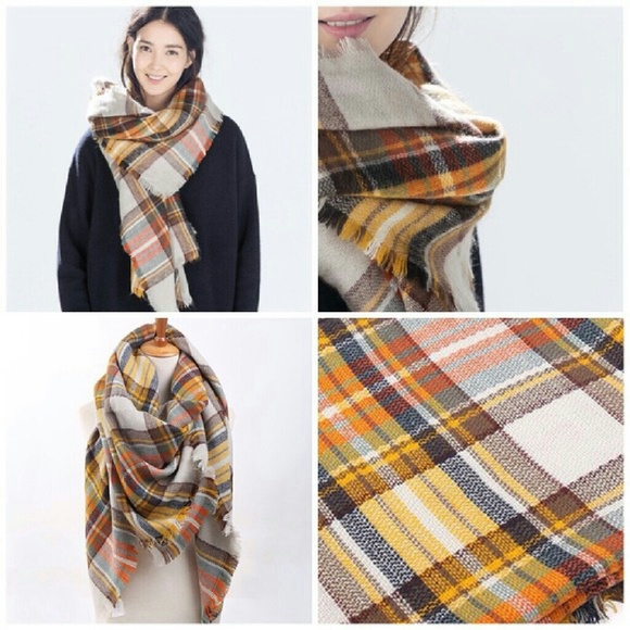 🐰 Accessories | soft orange plaid Blanket scarf - Picture 3 of 4