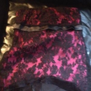 Sexy hot pink and black lace strapless top