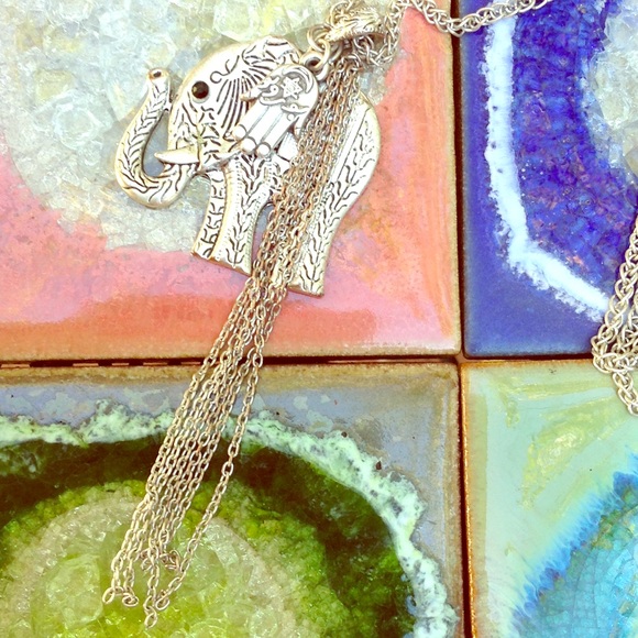 Long chain elephant charm necklace