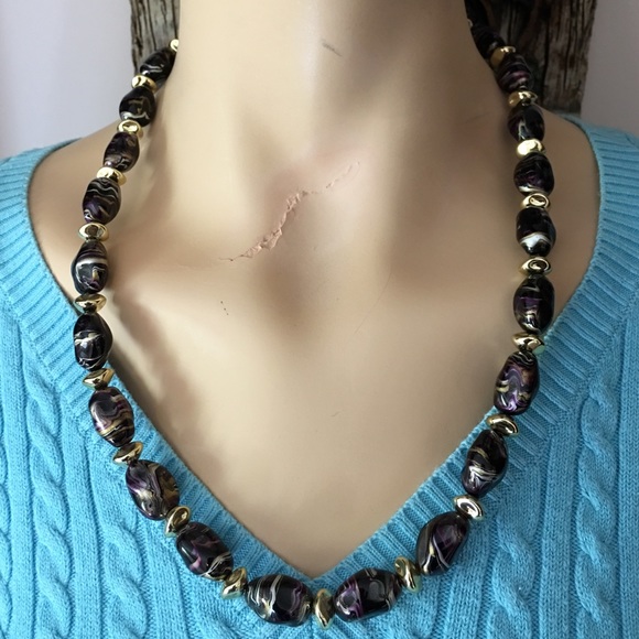 Purple & Gold Chunky Necklace - Picture 3 of 5