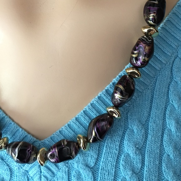 Purple & Gold Chunky Necklace - Picture 2 of 5