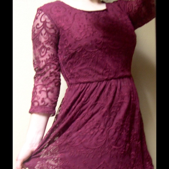 Long Sleeve Purple Lace Dress