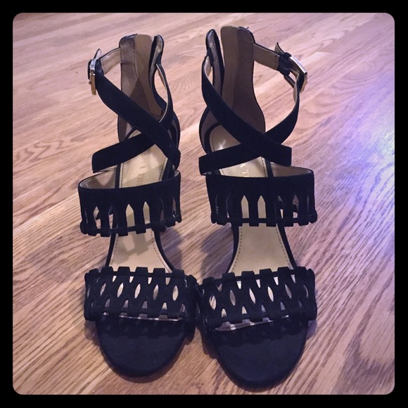 Ivanka Trump black suede strappy heels