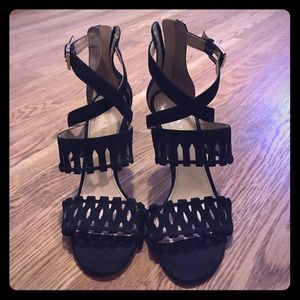 Ivanka Trump black suede strappy heels