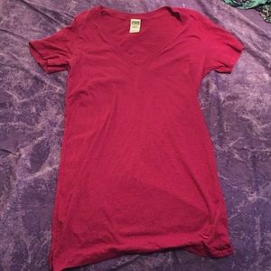 Magenta Pink short sleeve V-neck shirt