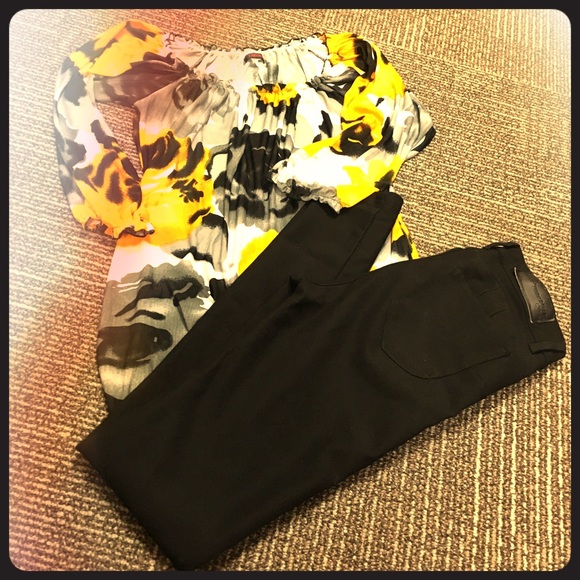 Yellow black and grey blouse