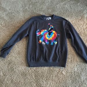 Tiedye panda riding elephant crew neck sweat shirt
