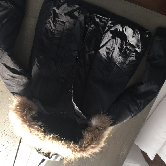 Theory winter jacket coat petite XS fur hood black