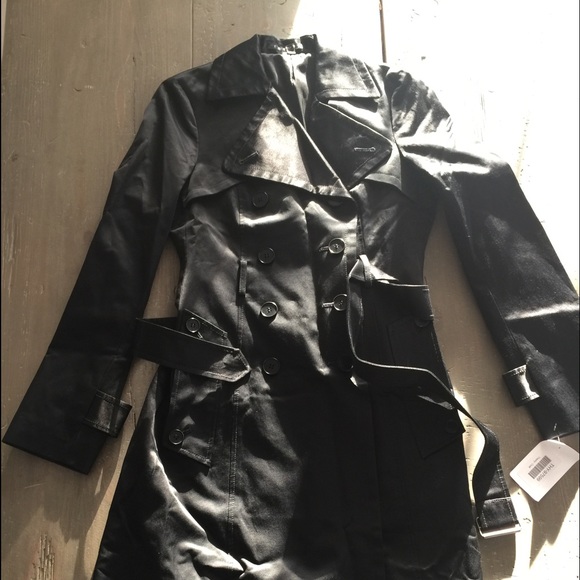 Theory pea coat XS shiny black belt petite