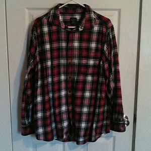 Red, black, and white plaid menswear shirt