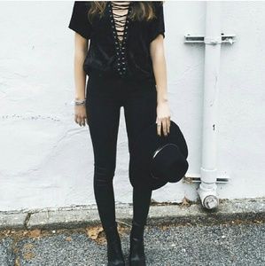 Black velour lace up lf shirt