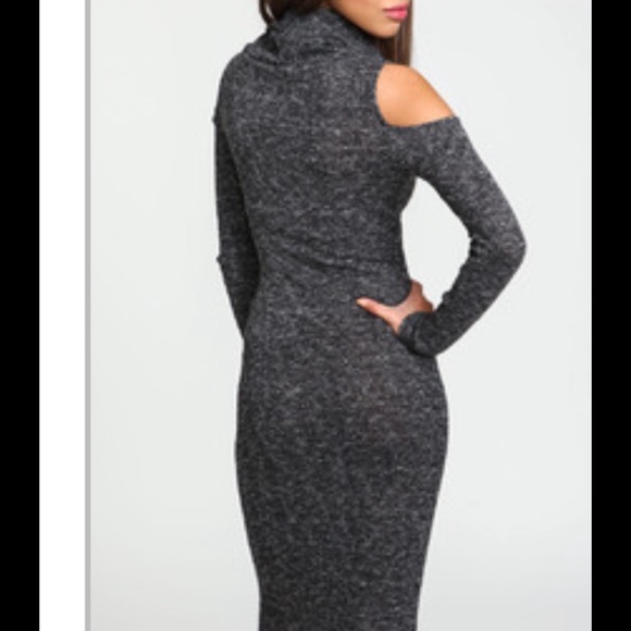 Dark gray long sleeve Cowlneck Cut out Dress - Picture 2 of 4