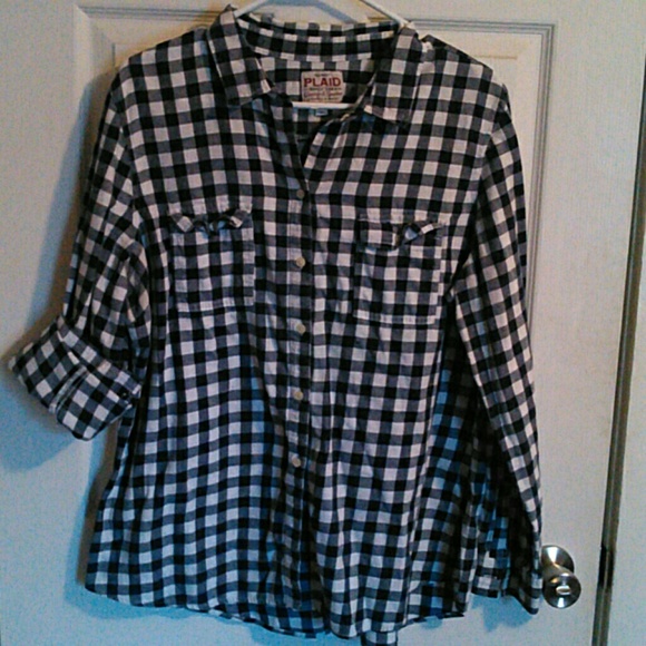 Blue and white checkered button down