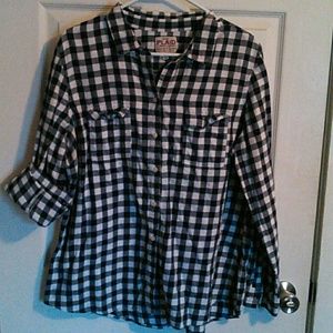 Blue and white checkered button down
