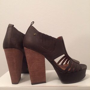 Lucky Brand Brown Leather Platform Sandal Heels