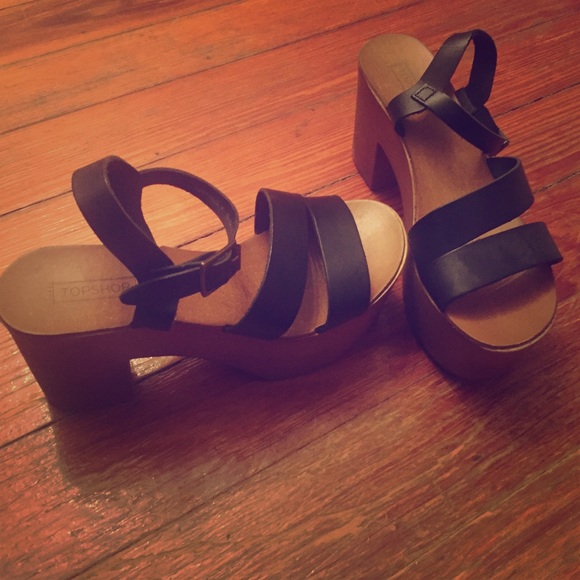 Topshop wood and leather platform sandals sz 7