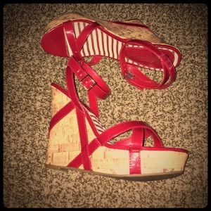 Kardashian collection Red Sandals wedge high heel