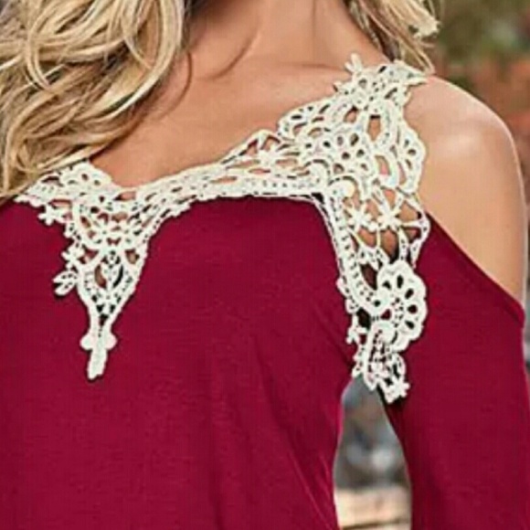 Red Cold Shoulder Lace Top - Picture 2 of 4