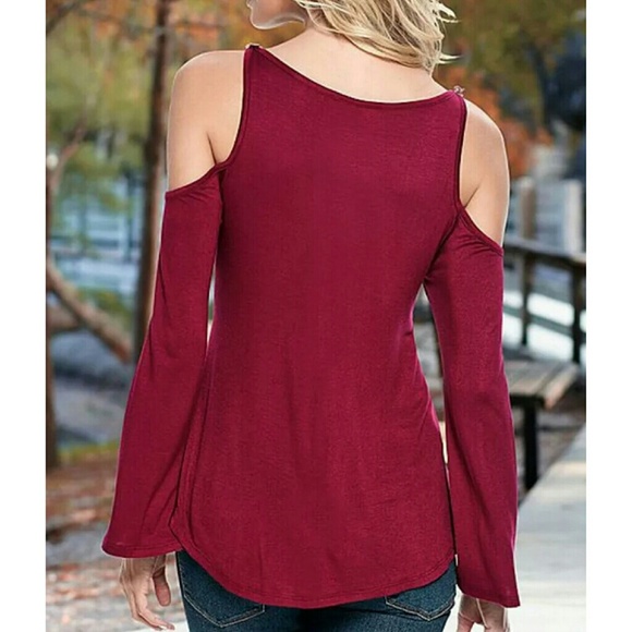 Red Cold Shoulder Lace Top - Picture 3 of 4