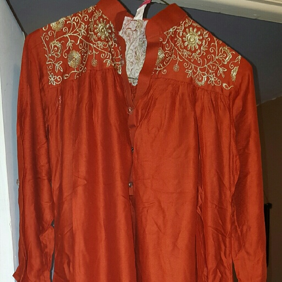 long dress with gold thread work